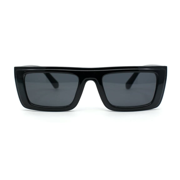 Beveled Squared Rectangle 2-tone Mod Plastic Sunglasses All Black