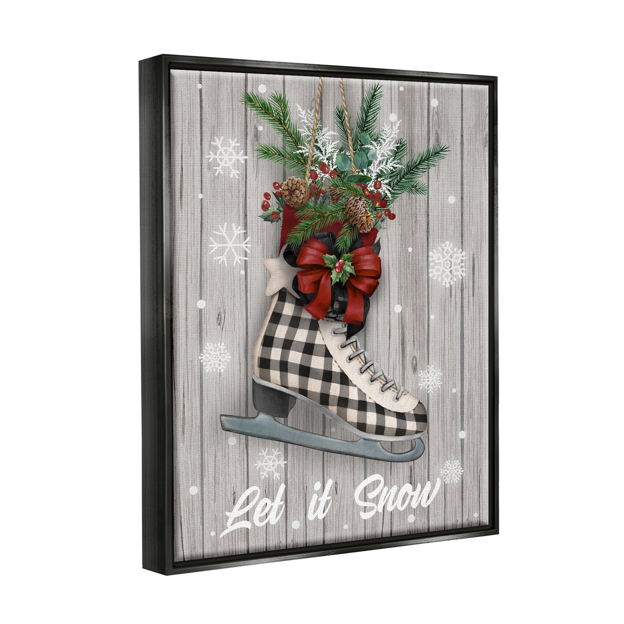 Stupell Industries Let it Snow Ice Skate Holiday Painting Black Floater Framed Canvas Art Print Wall Art, 17 x 21