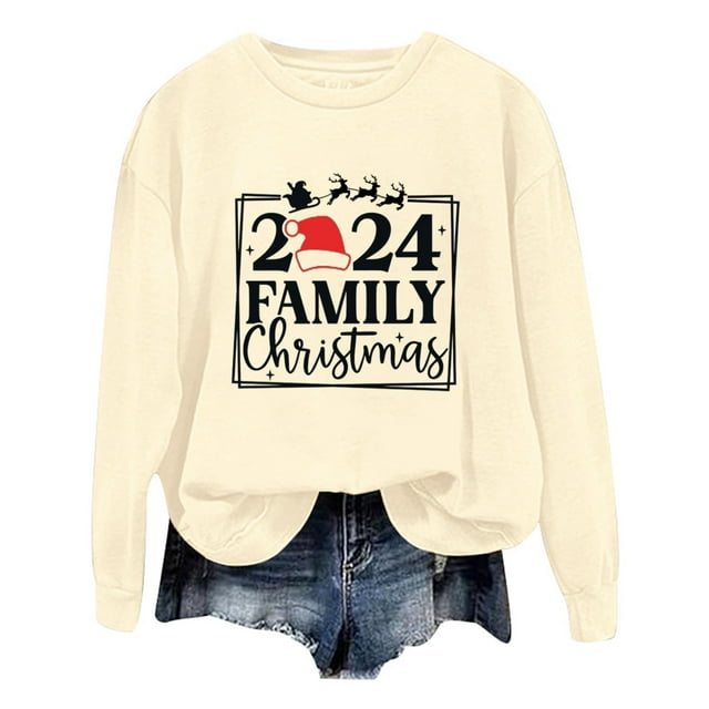 WEAIXIMIUNG Chandails en Molleton à Col Rond pour Femmes Graphiques Automne Noël Oversize Manches Longues Imprimé Lettres Légers Amples Blouse Top