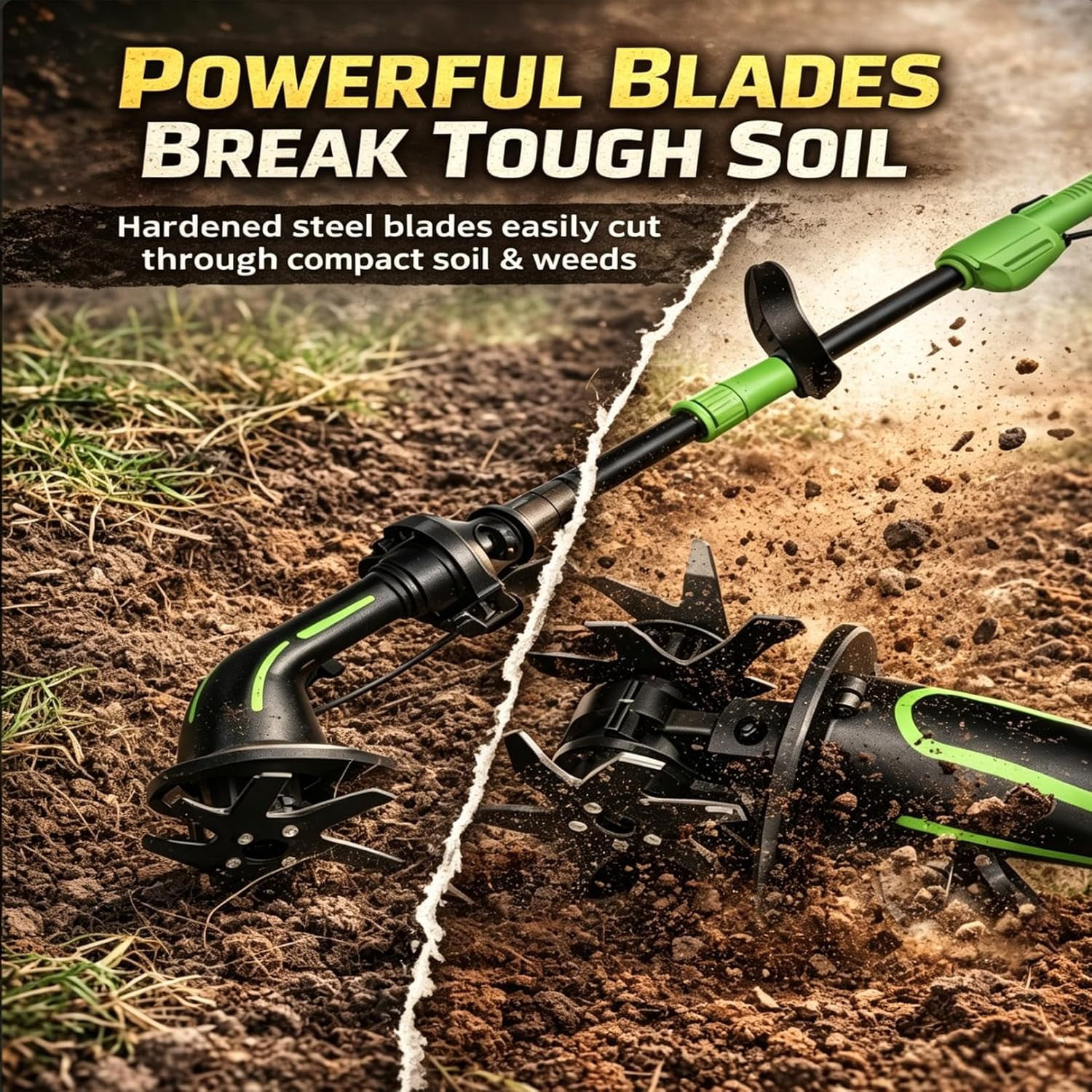 Rechargeable Cordless Tiller Cultivator with Extension Pole