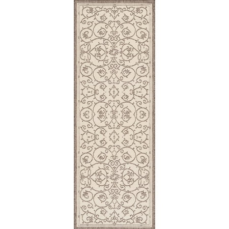 Couristan Recife Veranda Area Rug  2 3  x 11 9  Runner  Natural-Cocoa Couristan Recife Veranda Indoor/ Outdoor Area Rug in Natural-Cocoa: Vine and leaf pattern Indoor and Outdoor Rated Features a Structured  Flat Woven Construction that has a Smooth Surface Durable  Stain Resistant  and Easy to Clean UV Resistant to Keep Colors Brighter for Longer Pet-friendly