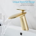 thumbnail image 2 of Wovier Brushed Gold Waterfall Bathroom Sink Faucet with Supply Hose,Single Handle Single Hole Lavatory Faucet,Slanted Body Basin Mixer Tap Commercial, 2 of 7