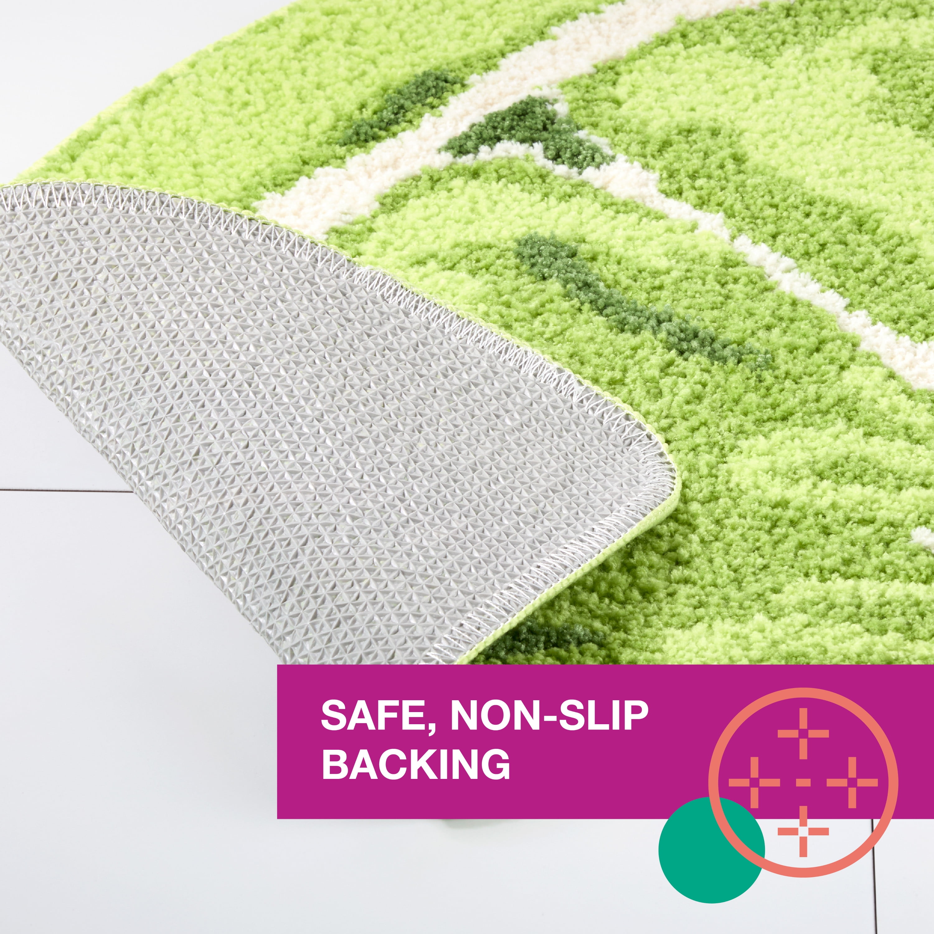 TOWN & COUNTRY PLAY Citrus Slice Lime Half Circle Shaped Bath Mat, Absorbent Tufted Floor Mat, Non-Slip Backing, Machine Washable, Green, 34.7"x18.1"