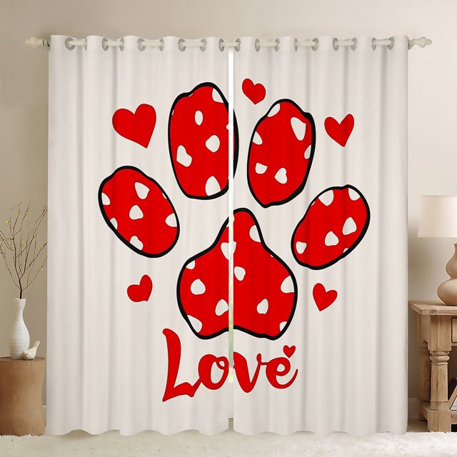 Erosebridal Rideaux Dessin Animé Patte d'Animal Lot de 2 (52x84), Amour Rideaux Occultants 30 %-50 %, Adolescents