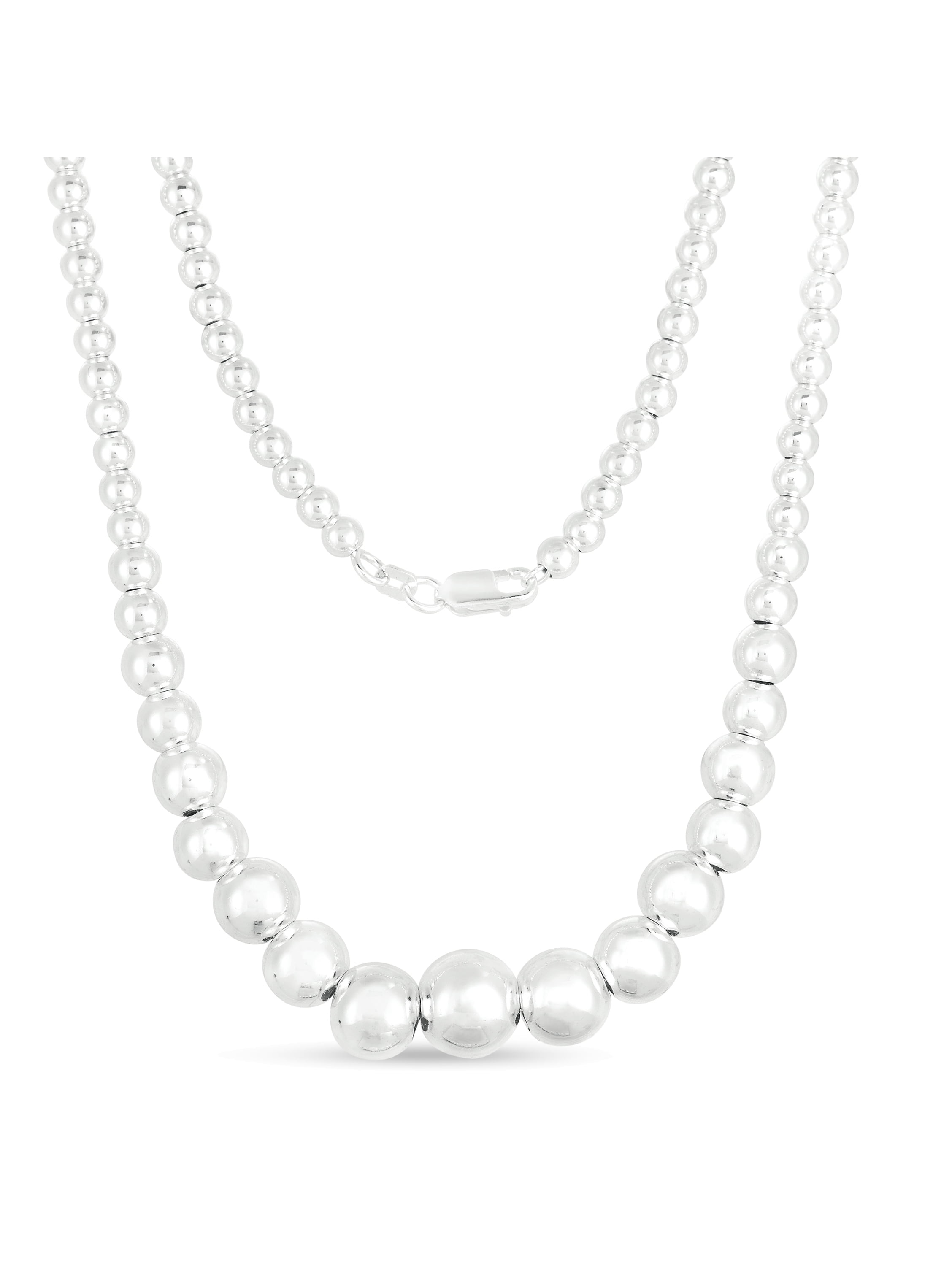 Sterling Silver Bead Necklace, 18"