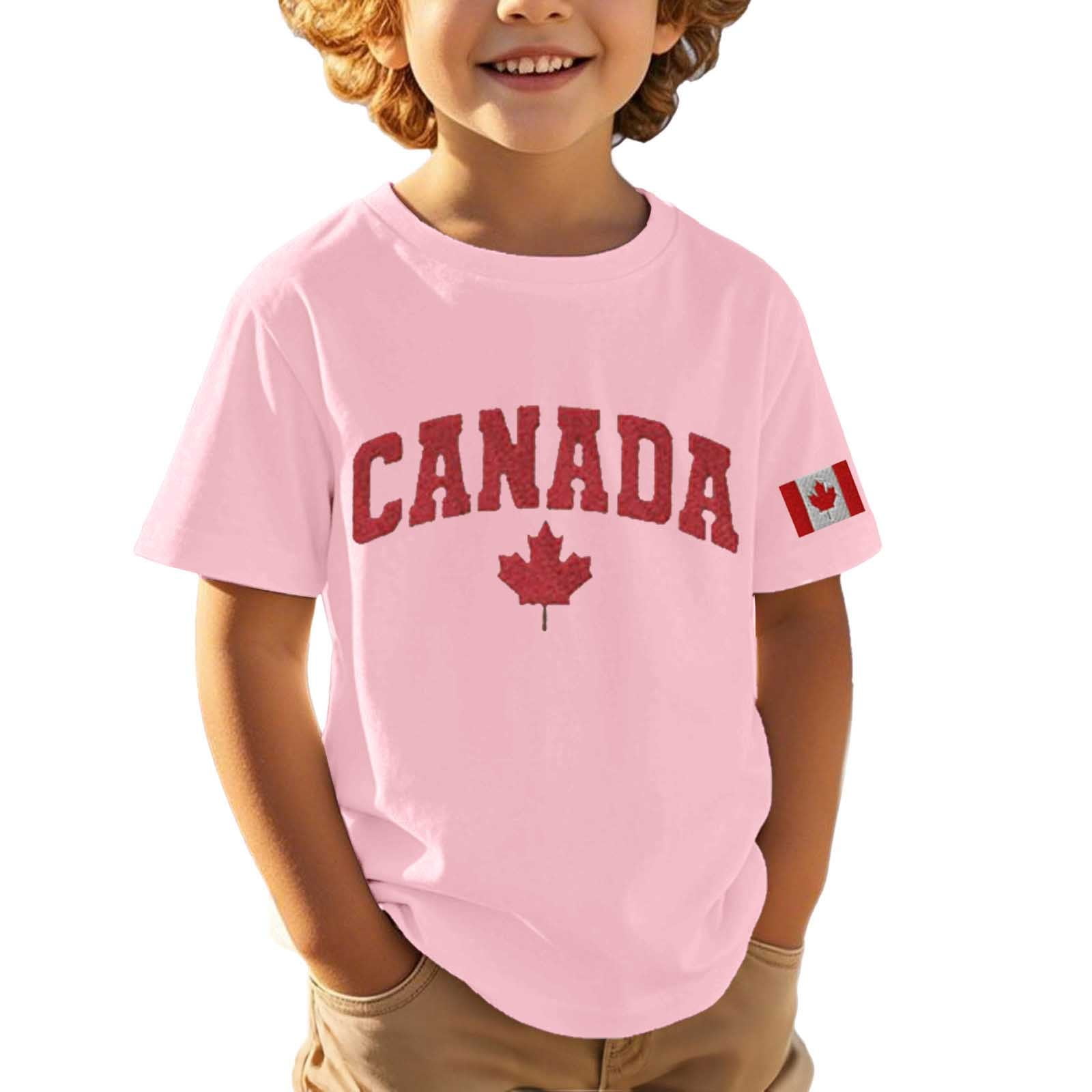Boys Shirts Graphic T Shirt with Embroidered Maple Leaf Canadian Patriotic Celebration Tee for Kids Pink 11 Years-12 Years