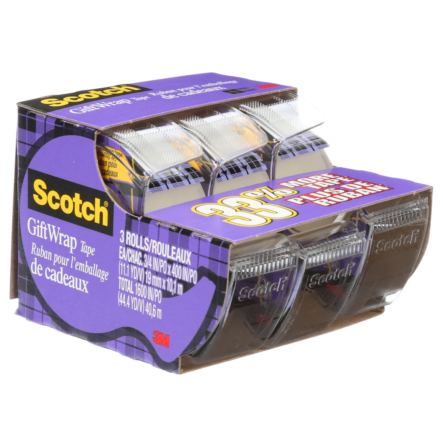 Scotch Gift Wrap Tape 3 Pack, Clear, 3/4 in. x 300 in., 3 Dispensers/Pack Walmart Inventory