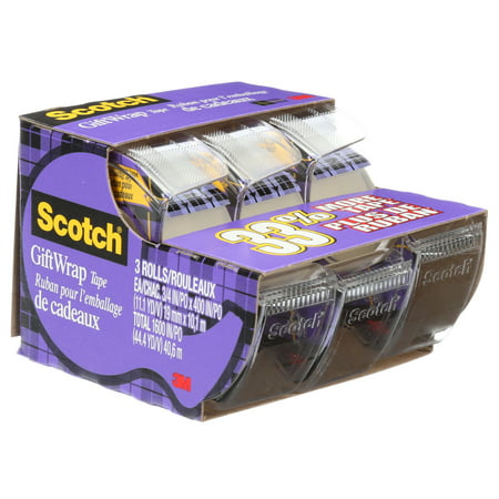 Scotch Gift Wrap Tape 3 Pack, Clear, 3/4 in. x 300 in., 3 (Best Tape For Cardboard)