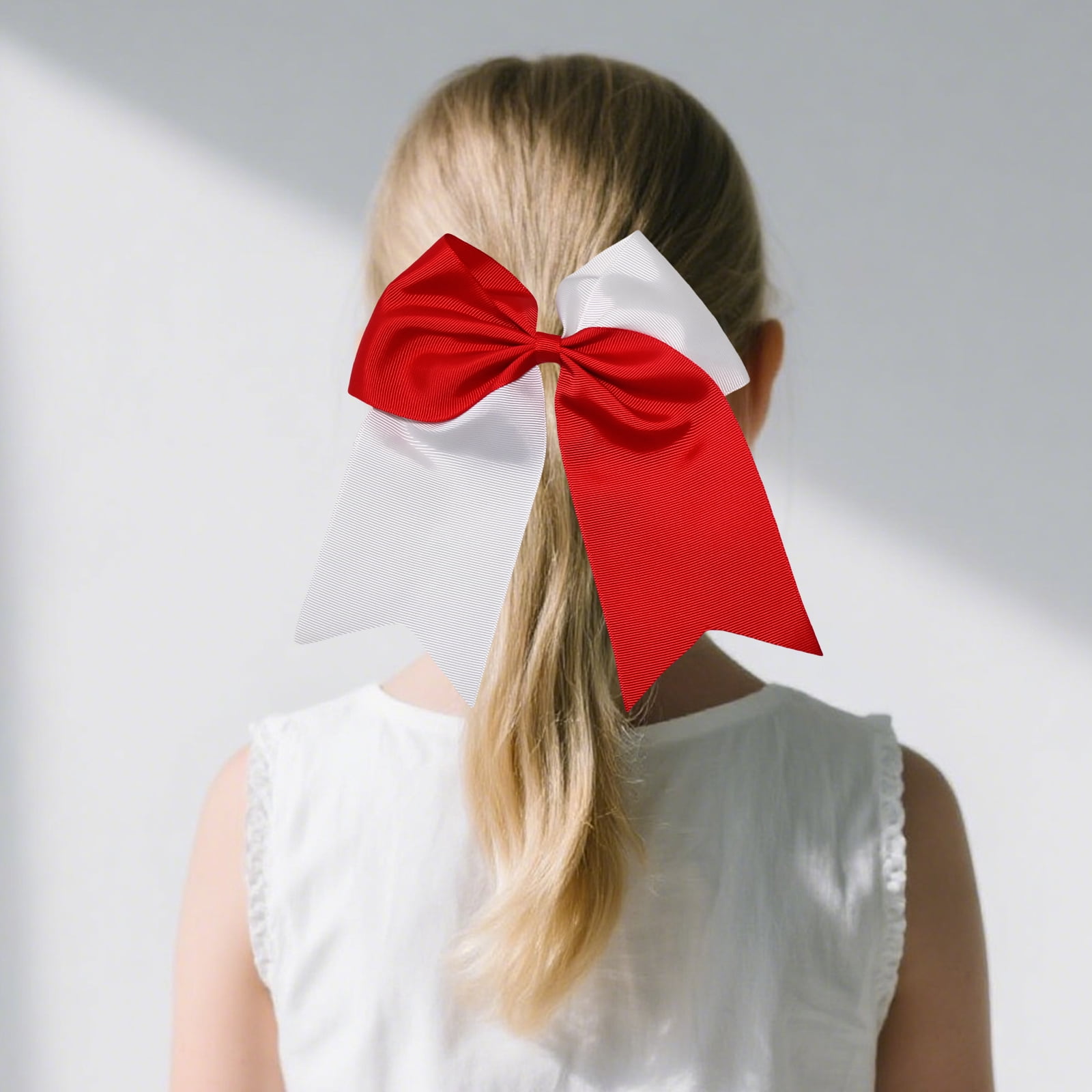7.5 12pcs Inch Green White Cheer Bow for Girls, Satin Ribbon Hair Clips for Kids Cheerleading Game Day Hairstyles