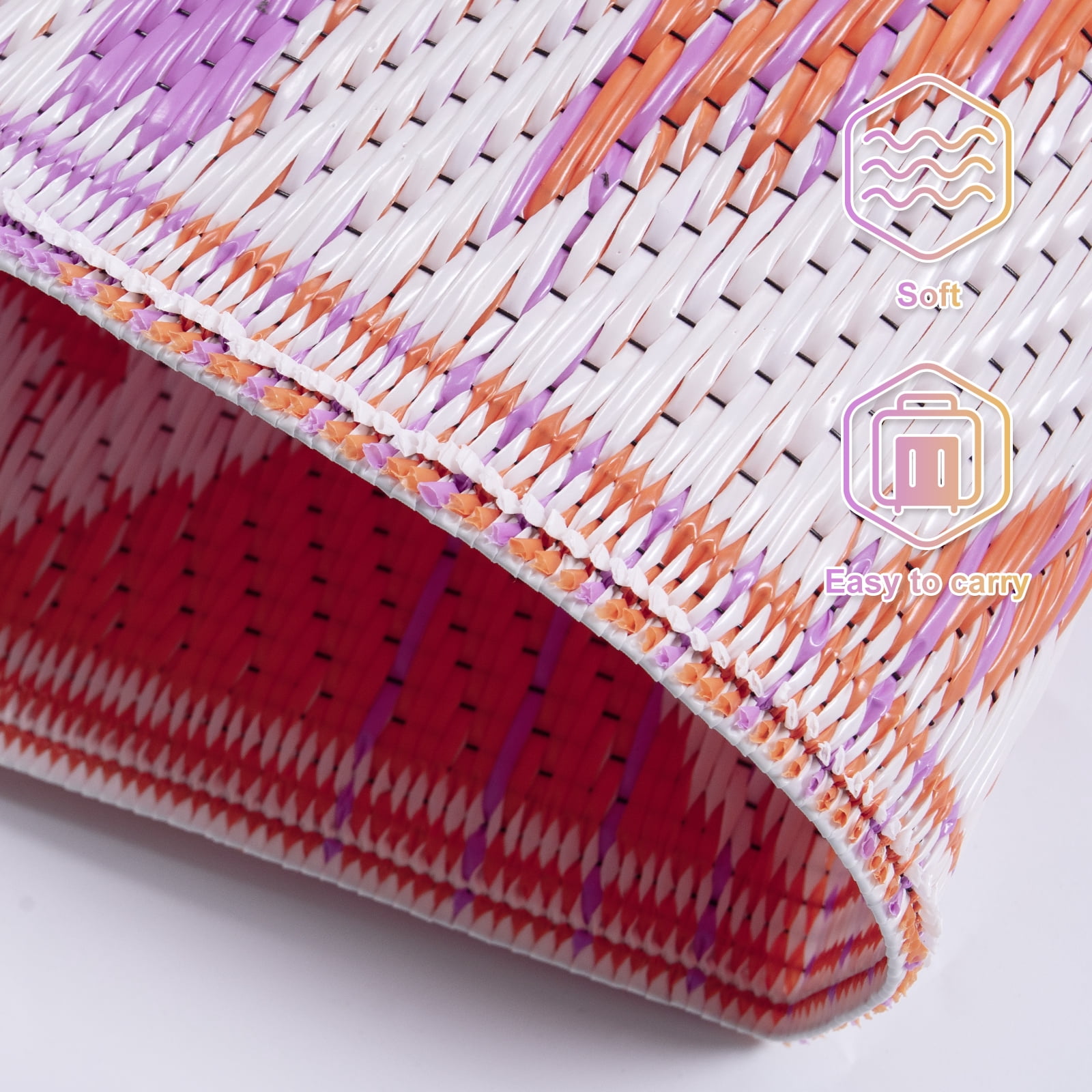 Wonnitar 8x10 Waterproof Outdoor Rugs, Plastic Straw Portable Rug for Outside, Reversible RV Outdoor Rugs for Camping, Boho Orange Purple Carpet for Patio Garden