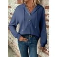 thumbnail image 5 of Eytino Women's Hoodies Hooded Sweatshirt Casual Long Sleeve V Neck Lightweight Knit Loose Drawstring Workout Fall Tops Blue S-2XL, 5 of 9