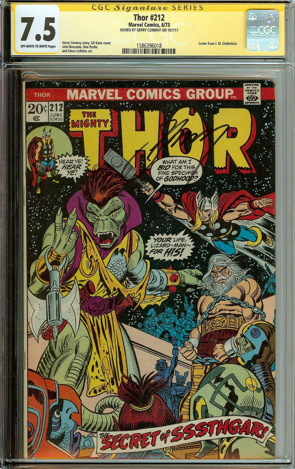 The Mighty Thor #212 Signed by Gerry Conway CGC 7.5