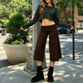 thumbnail image 4 of RUINIXCW Fold Over Capri Pants for Women Flowy Wide Leg Capri Pants Low Rise Yoga Culottes Pants Foldover Leggings Summer Beach Crop Palazzo Pants, 4 of 10