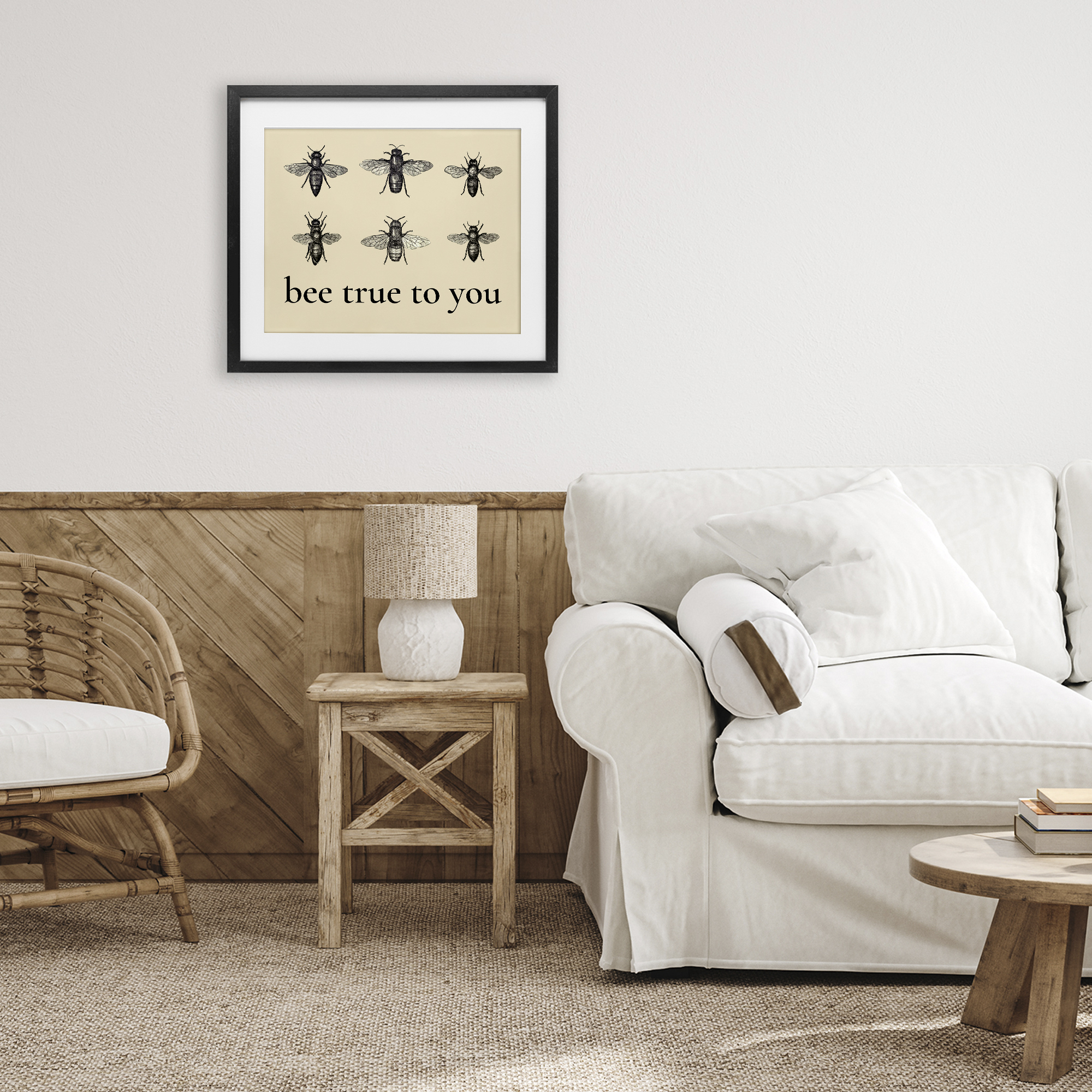 Bee True To You Inspiration Black Framed Print Under Glass, design by Lettered and Lined