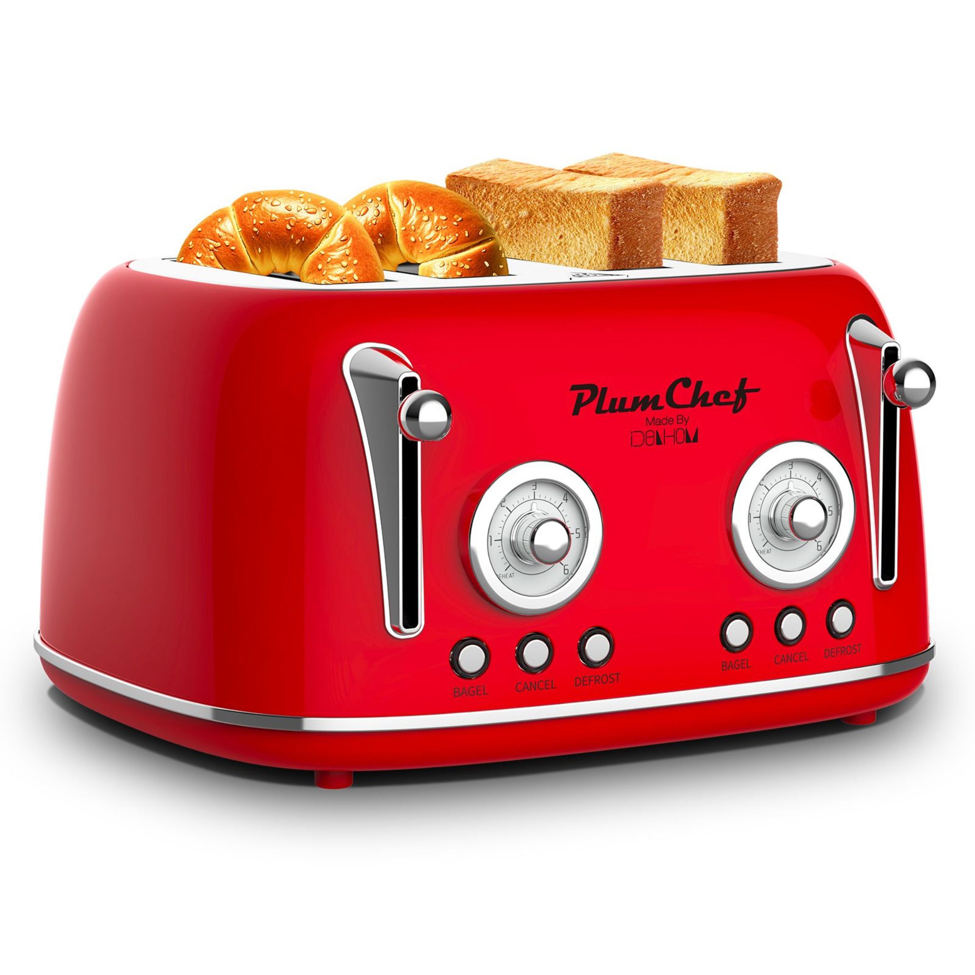 Retro 4-Slice Toaster with Extra Wide Slots, Stainless Steel Red