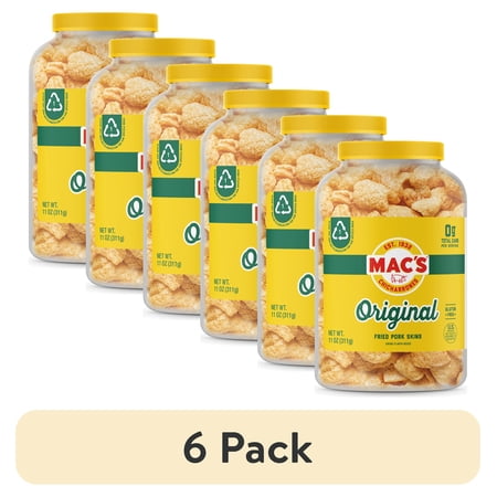 (6 pack) Mac's Original Chicharrones Pork Rinds, Pork Skins, 11 oz Canister