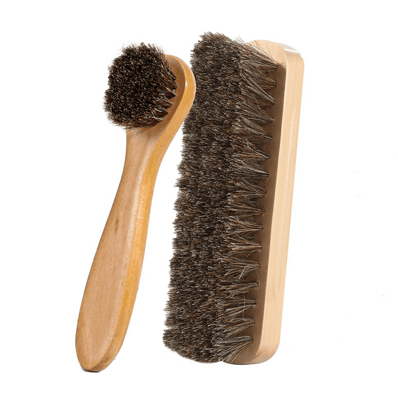 Monebena 2 Pcs Horsehair Shine Shoes Brush Kit Polish Dauber Applicators Cleaning Leather Shoes Boots Care Brushes Suede Cleaner Brush