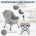 thumbnail image 6 of Twister.CK Lazy Chair with Ottoman, Thick Padded Modern Accent Armchair, Upholstered Sofa Chair with Armrest, Reading chair with Footstool for Bedroom, Living Room, Plush Gray, 6 of 9