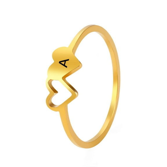18k Gold Plated Stainless Steel Double Love Ring: Hollow Design, Simple Style Letter Ring for Women, Fashion Jewelry