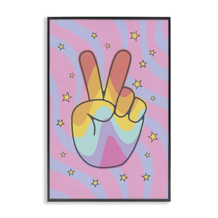 Stupell Industries Groovy Peace with Patterns Abstract Painting Black Framed Art Print Wall Art, 12 x 18