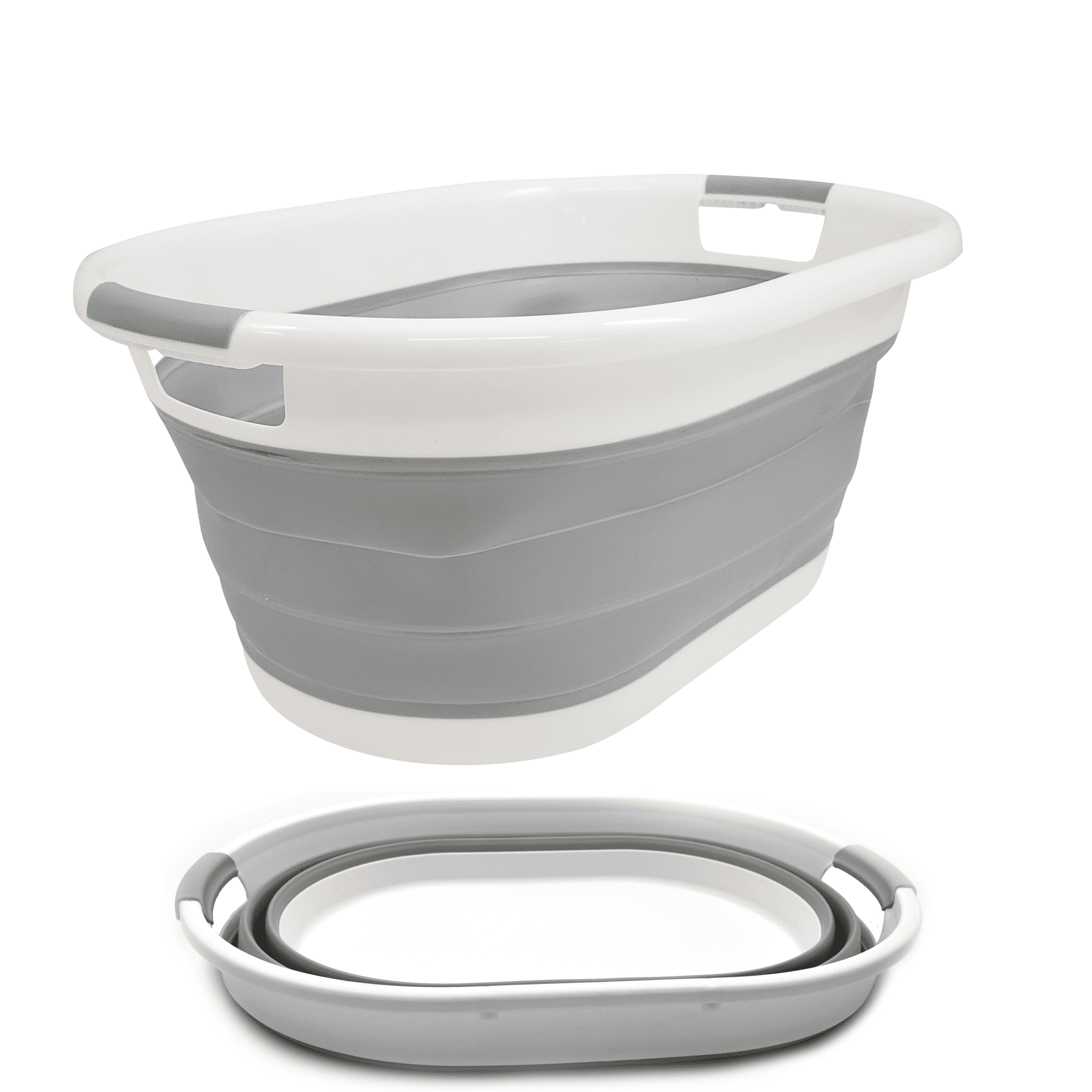 Space Saving Laundry Hamper Grey, 2 Portable Washing Tub Foldable Storage Container/Organizer Oval Tub/Basket SAMMART Set of 2 Collapsible Plastic Laundry Basket