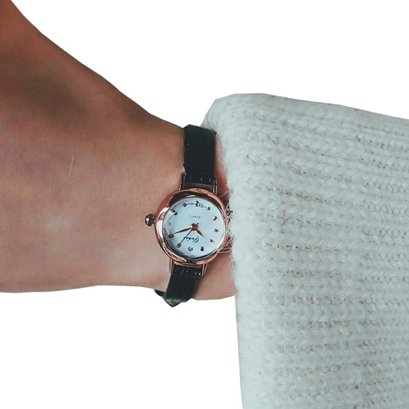 Resicozy Women's Mesh Watch Leather Strap Small Watch with White Dial Casual Fashion Quartz Wristwatch Black