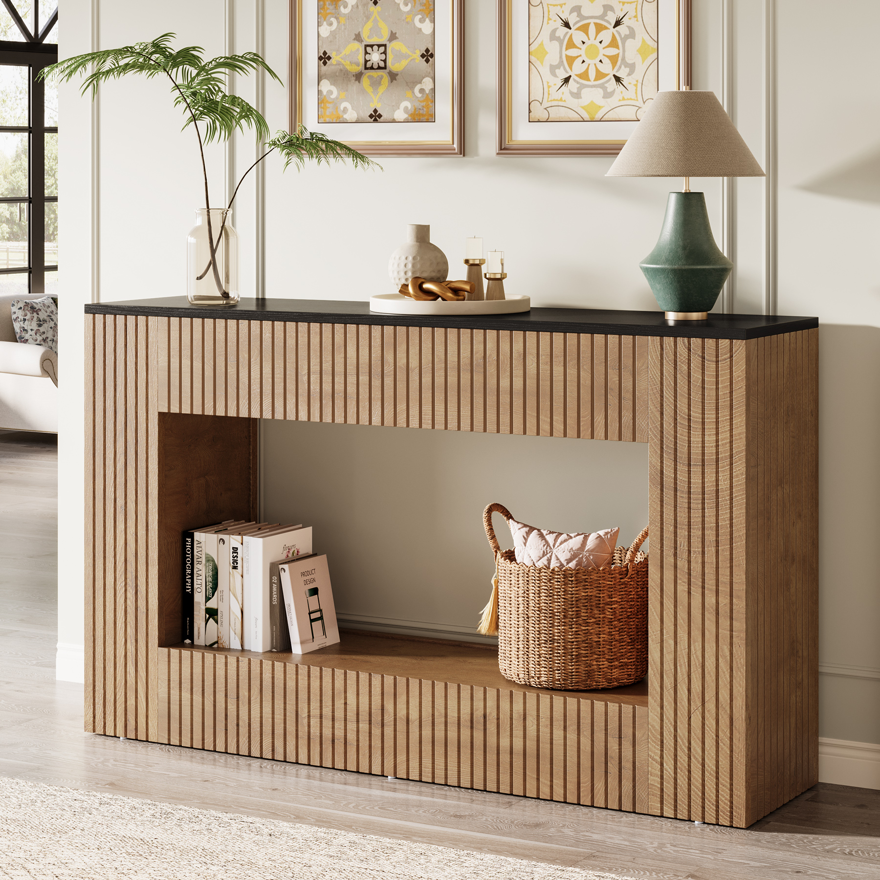Tribesigns Modern Console Table, 55-Inch Wood Entryway Table with Storage, Narrow Long Sofa Table Behind Couch Table for Living Room, Foyer, Hallway, Black