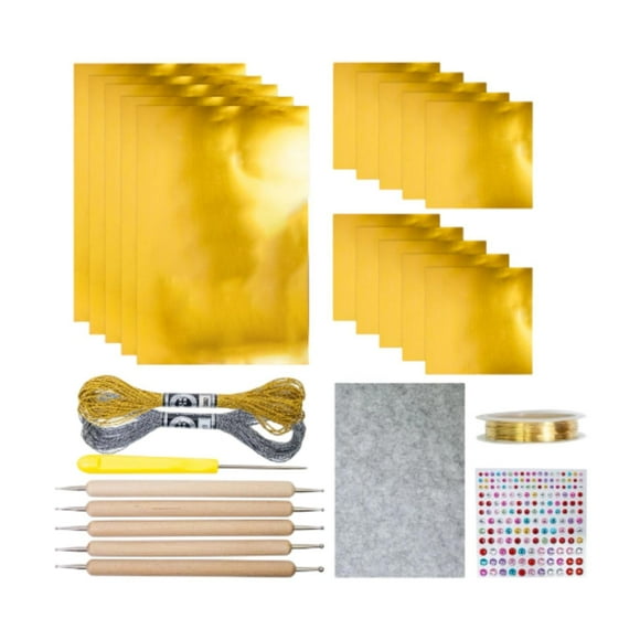 Kit de láminas de aluminio para manualidades, papel de aluminio para repujado, multiusos, resistente, para manualidades, repujado y metal, 0,07 mm de Oro