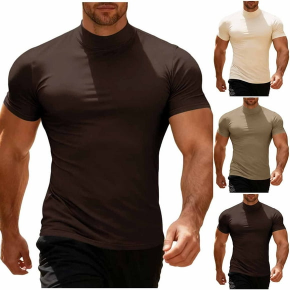 YFNNUP Men's Muscle Tshirts Slim Fit Mock Neck Top Quick Dry Gym Shirt Workout Short Sleeve T Shirts Black S