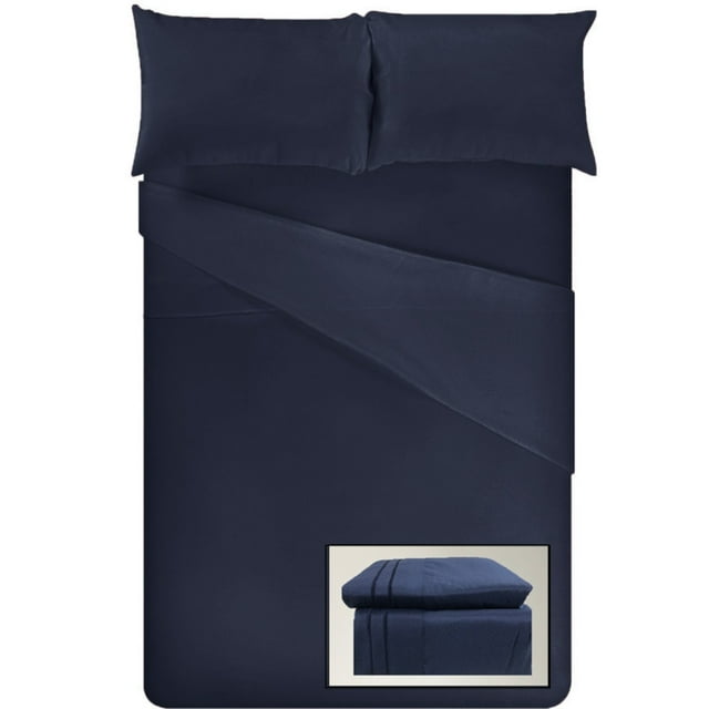ViscoLogic Series Egyptian Comfort - Silky Smooth Lightweight Bedsheet Set - Brushed Micro - Deep Pocket - Navy (Twin)