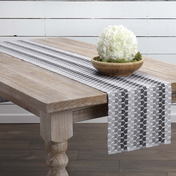 VHC Brands 33247 13 x 90 in. Blaire Ribbed Runner - White, Dove Grey & Charcoal