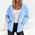 thumbnail image 2 of HomeDM Women's Full Zip Up Hoodie Sweatshirts Solid Color Long Sleeve Pullover Tops with Pockets Fall Trendy Hooded - Light Blue/L, 2 of 8