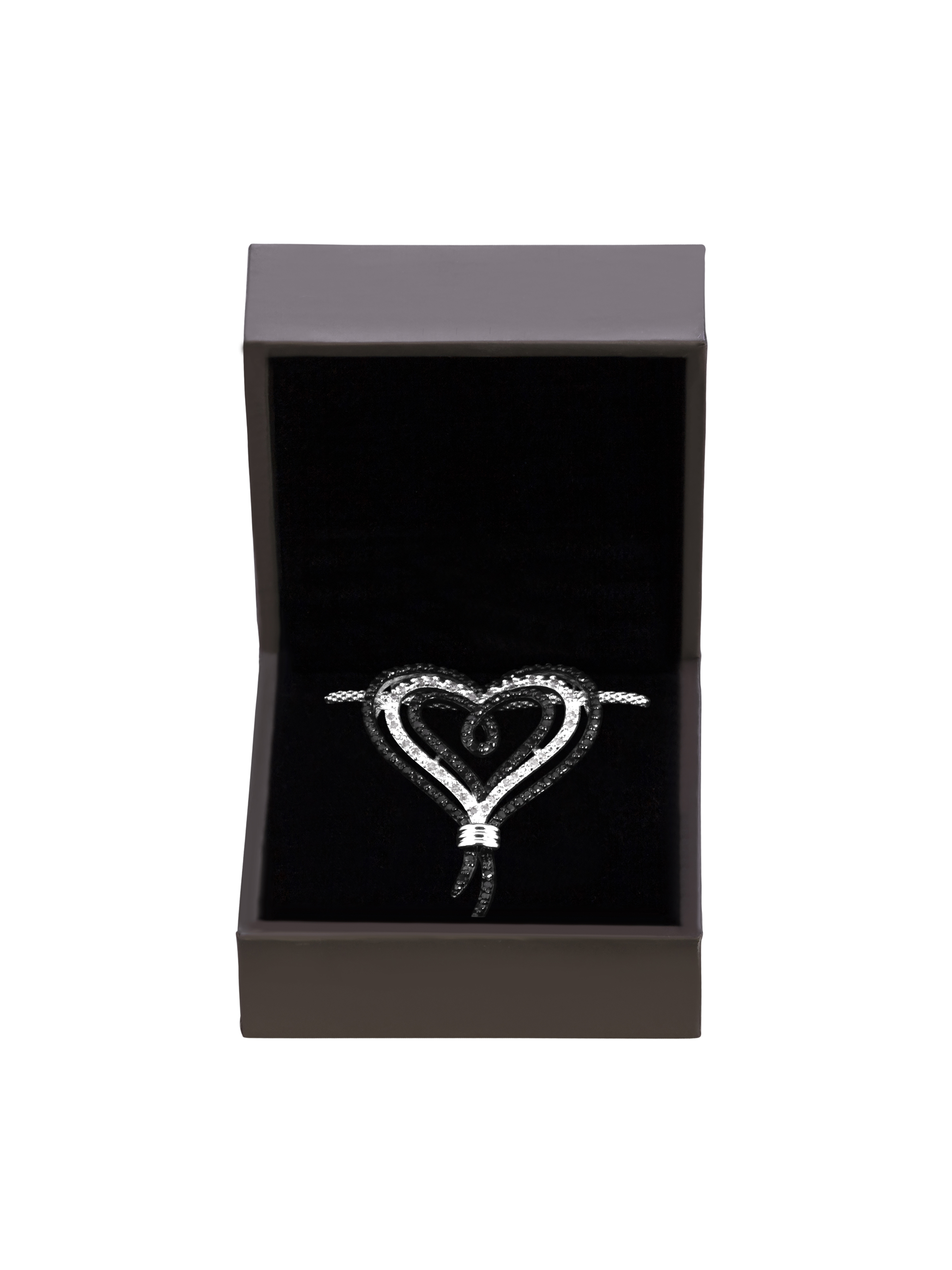 Sterling Silver Black and White 1/2 Carat T.W. Diamond Heart Pendant, 18"