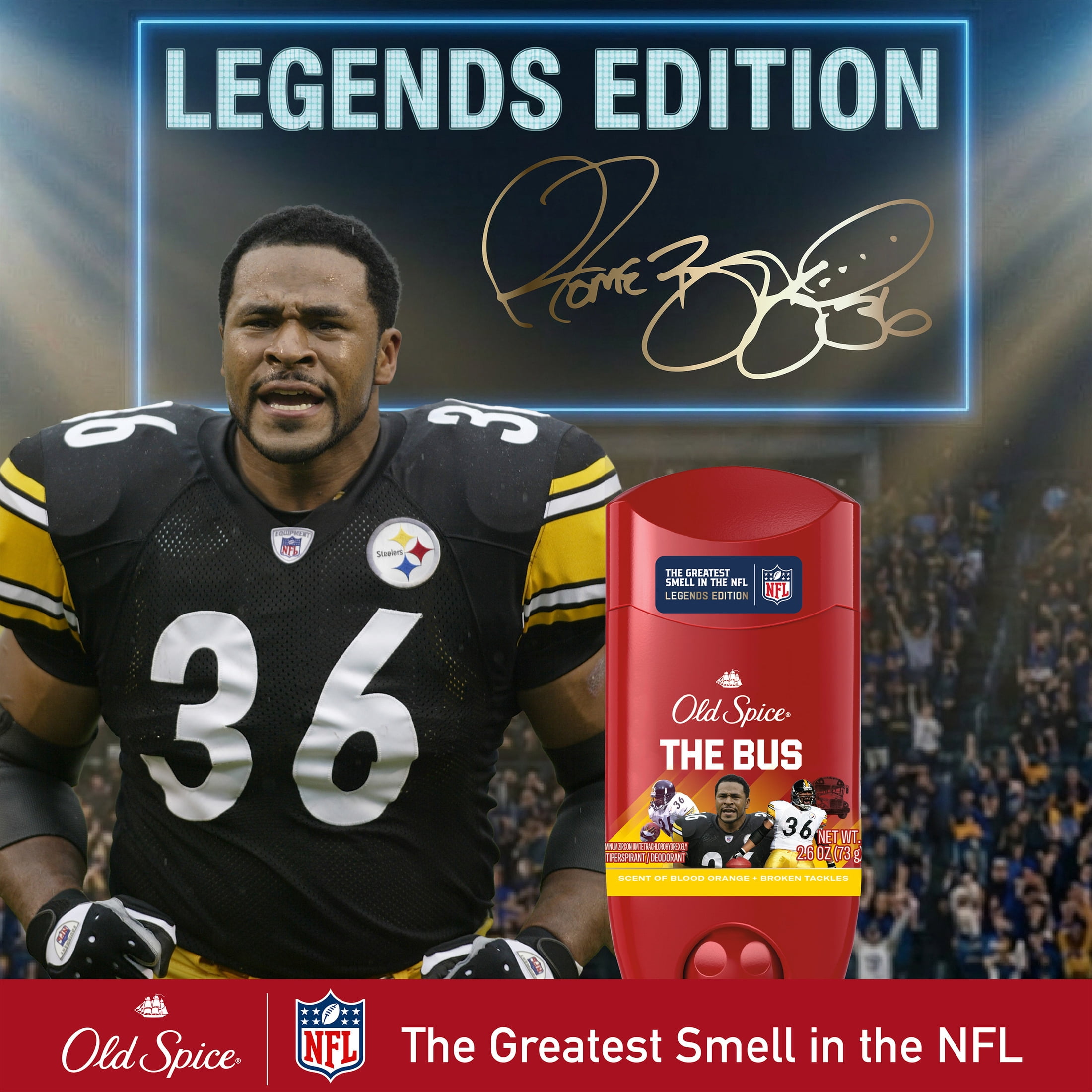 Old Spice Deodorant for Men, Antiperspirant, NFL Collection, Jerome Bettis, Scent of Blood Orange + Broken Tackles, 2.6 oz