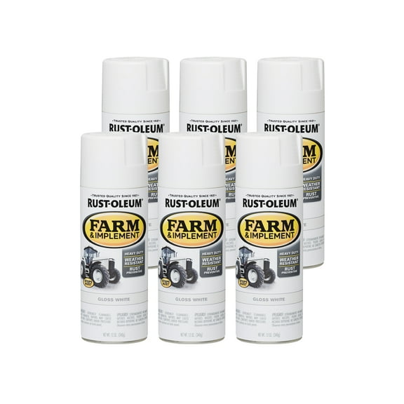 6 Pack, White, Rust-Oleum Specialty Farm & Implement Gloss Spray Paint-280132, 12 oz