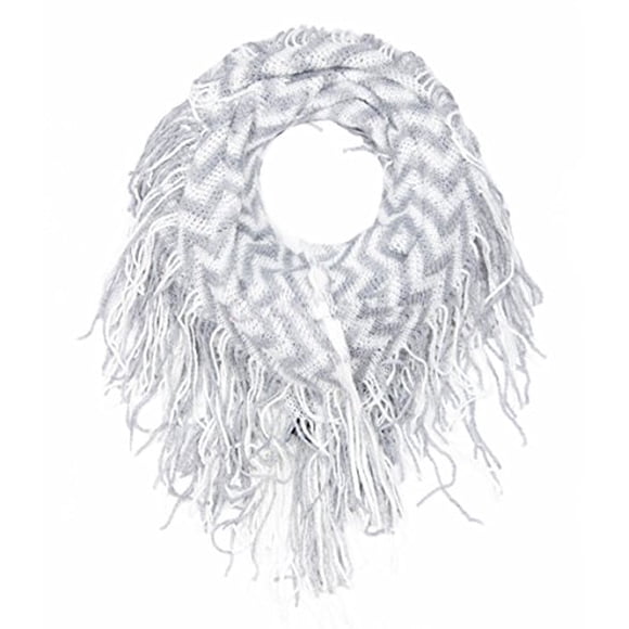 Peach Couture Stunning Winter Chevron Zig Zag Design Fringe Infinity Loop Scarf (White)