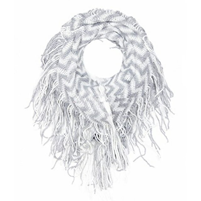 Peach Couture Stunning Winter Chevron Zig Zag Design Fringe Infinity Loop Scarf (White)