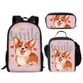 thumbnail image 2 of Cartoon Corgi Dog Printed 3Pcs School Bag Set Teenager Girls Boys Casual Backpack Student Book Bag with Lunch Bag Pencil Bag, 2 of 4