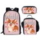 thumbnail image 2 of Cartoon Corgi Dog Printed 3Pcs School Bag Set Teenager Girls Boys Casual Backpack Student Book Bag with Lunch Bag Pencil Bag, 2 of 3
