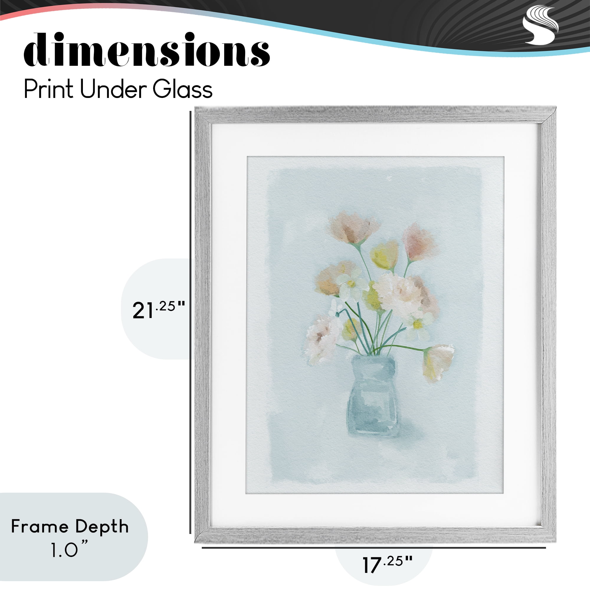 Stupell Industries Pretty Florals in Vase Gray Framed Print Under Glass, design by Leah Straatsma