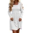 thumbnail image 2 of Tumotour Plus Size Fall Dress for Women's Solid Color Square Neckline High Waisted A-Line Mini Dress knitted Long Sleeve Slim T-Shirt Dress, 2 of 10