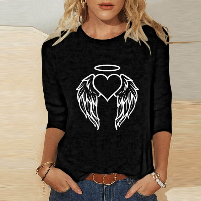 Aqestyerly Blouse Décontractée pour Femme, Imprimé Amusant, Coupe Ample, Col Rond, T-Shirt à Manches 3/4, Doux, Été, Quotidien, Haut Mode, Tee HWRETIE