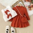 thumbnail image 5 of Gaexia Girls Fall Outfits Size 7/8 ,Baby Girls Winter Outfit Knit Ribbed Long Sleeve Dress With White Faux Vest And Crossbody For Infant Toddler Holiday Photoshoot Party Wear, 5 of 7