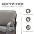 thumbnail image 4 of POCASSY Outdoor Fire Pit Conversation Set with Patio Swivel Chairs Set of 4, Outdoor Patio Furniture Set Metal Arm Swivel Chair and 43" Propane Firepit Table Rectangular, Brown Wicker/Gray Cushion, 4 of 15