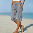 thumbnail image 6 of Cotton Capri Pants for Women Ihhxva Drawstring with Pockets Elastic Waist Button Detail Summer Casual Side Slit Trousers S-2XL, 6 of 8