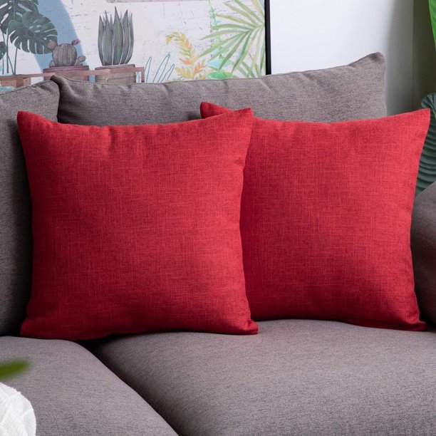 Nvzi Cojín decorativo rojo para cama, 45*45 cm, cuadrado, con funda de lino y relleno de algodón PP, 2 piezas, elegante complemento para cojines de sofá en la sala de estar, cómodo cojín decorativo.