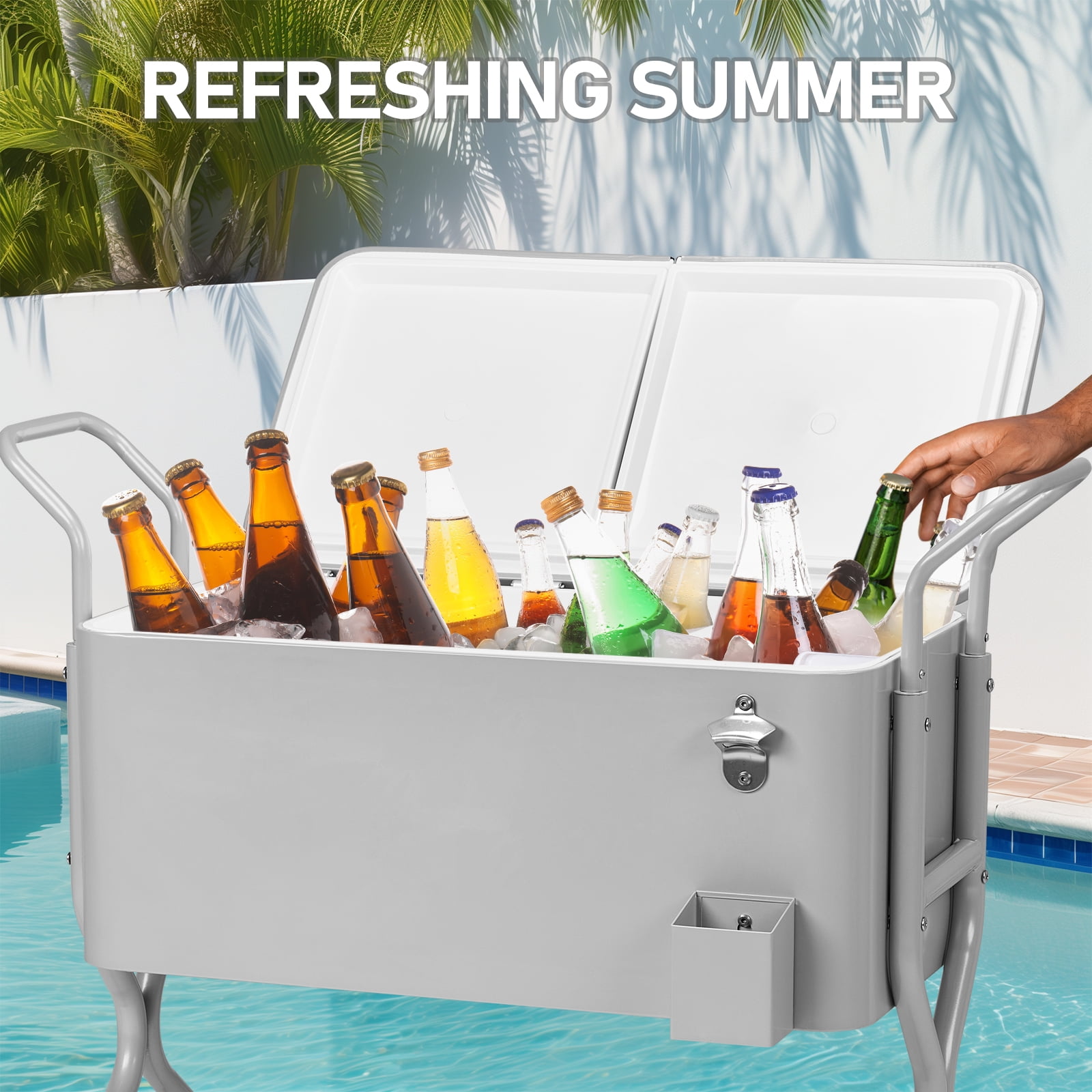 80-Quart Outdoor Beverage Rolling Cooler for Backyard Deck Patio with Wheels