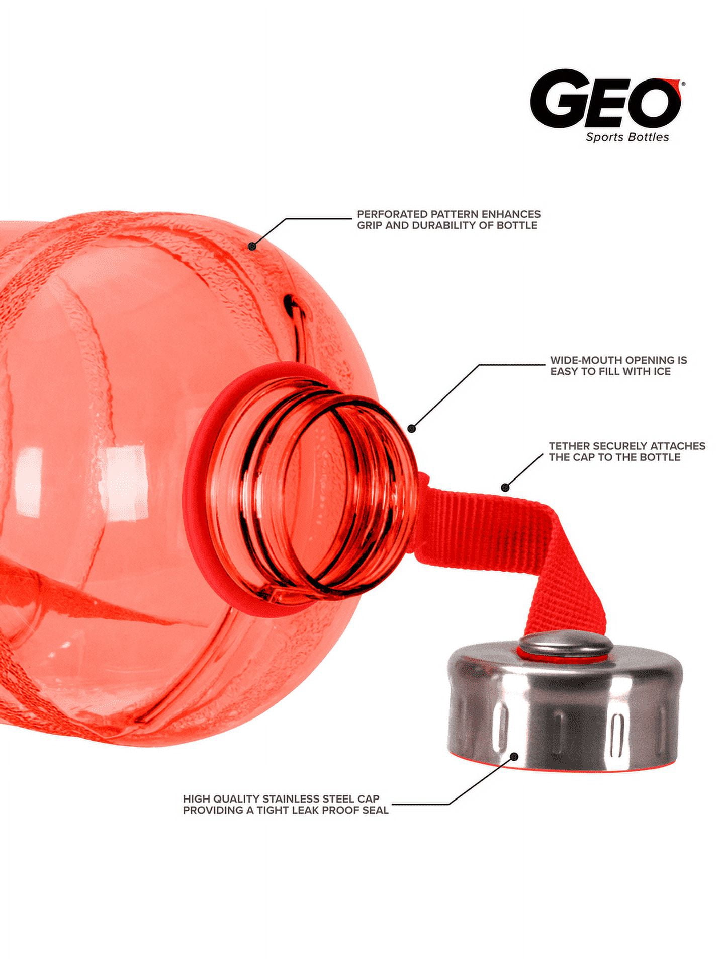 Geo Sports 0.5 Gal Red Plastic Water Bottle