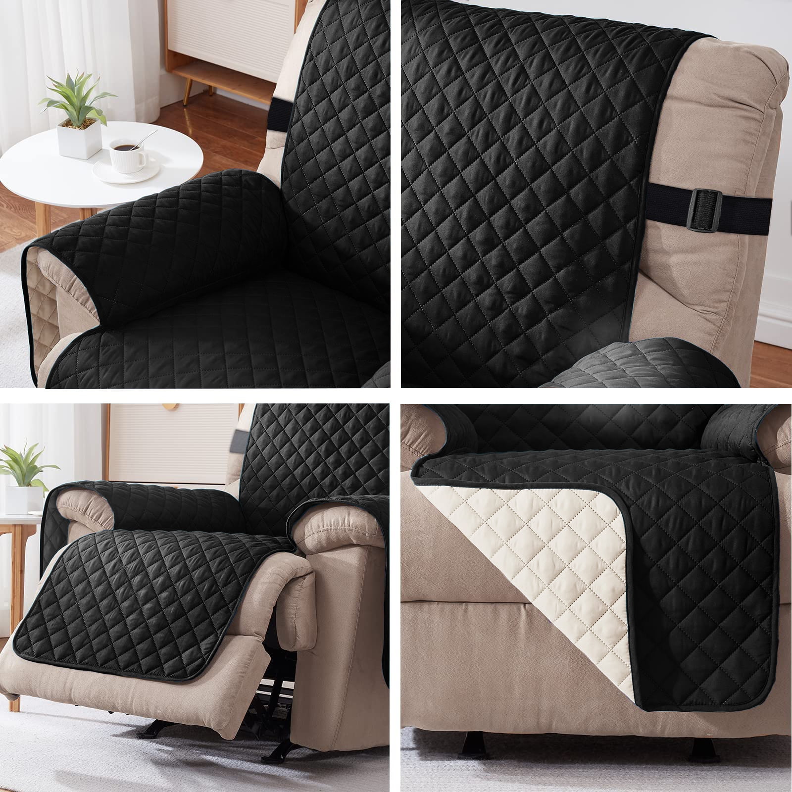 Sanmadrola Recliner Chair Cover Reversible Small Recliner Slipcover for Dogs Seat Width to 25 Inch Washable Couch Cover with Elastic Straps for Kids and Pets(Small Recliner, Black)