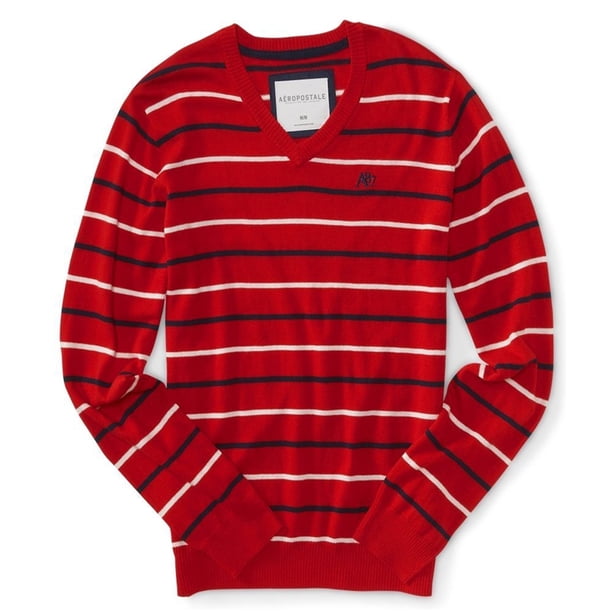 Aeropostale Mens Stripe A87 suéter de punto, rojo, mediano Aeropostale Tejer